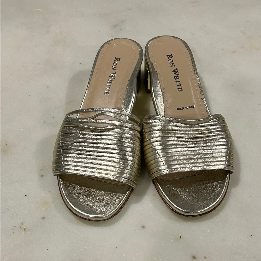 Ron White Metallic Slide Sandals
